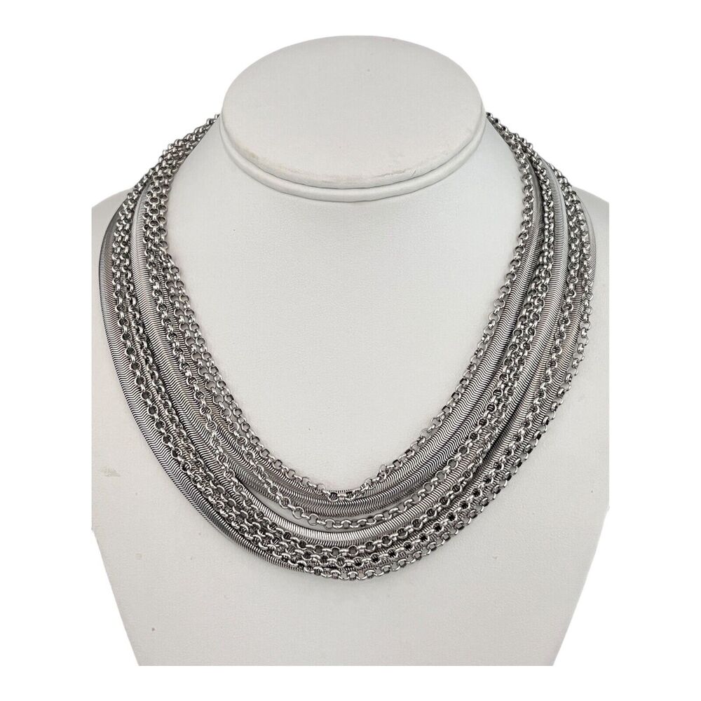 Statement Necklace Silver Tone Multi Chain Premie… - image 5
